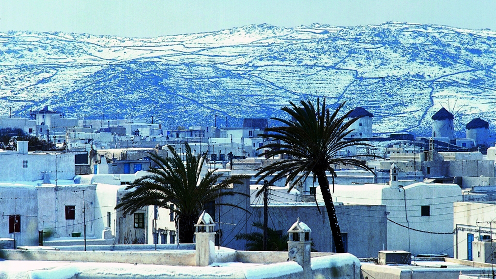 mykonos under snow