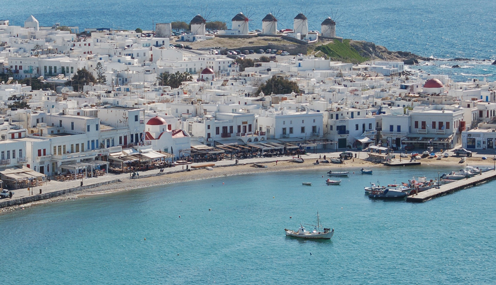 mykonos from air